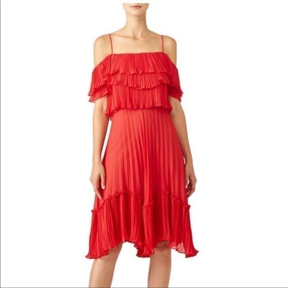 Halston Heritage Plisse Georgette Popover Ruffle Dress in Size XS